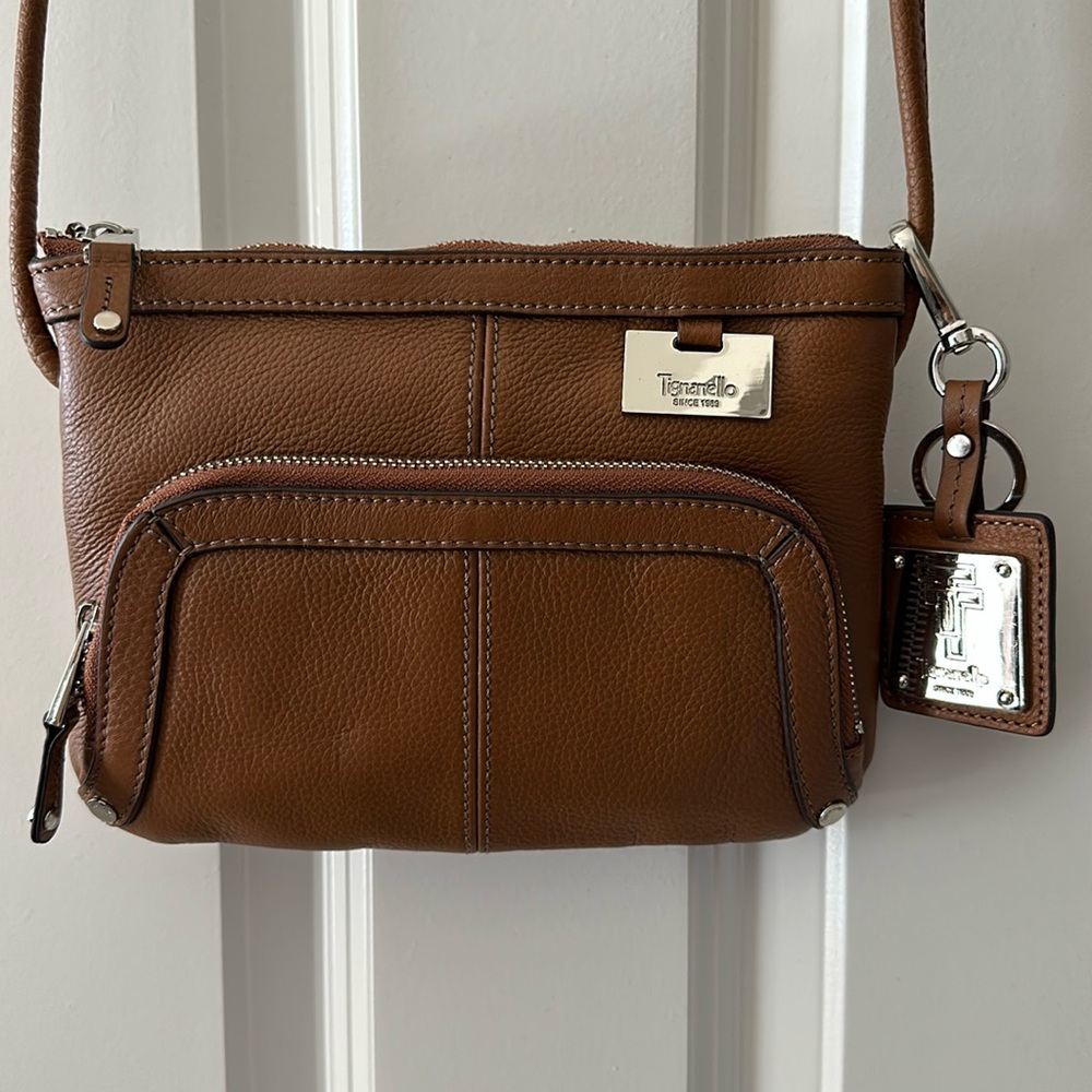 Tignanello Brown Leather soft Crossbody Bag,